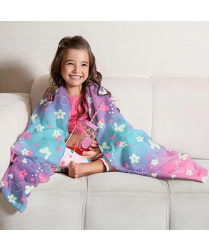 Manta Fleece Dupla Face Glow Kids Borboletas Lepper Azul e Roxo