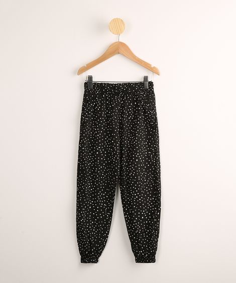 Calça Jogger Infantil em Viscose Estampada de Poá Preta