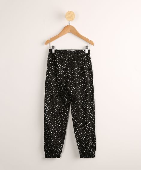 Calça Jogger Infantil em Viscose Estampada de Poá Preta