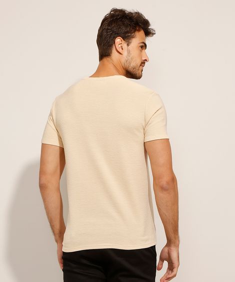 Camiseta Slim Texturizada Manga Curta Gola Careca Bege