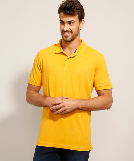Polo Comfort de Piquet Básica Manga Curta Mostarda