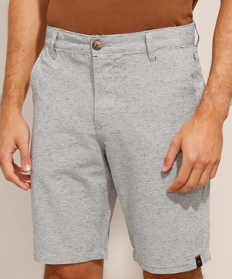 Bermuda Reta de Sarja Listrada Azul Marinho