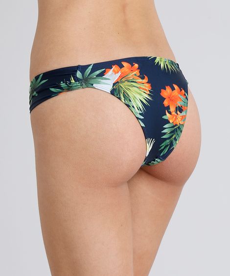 Biquíni Calcinha Tanga Estampada Floral com Proteção UV50+ Azul Marinho