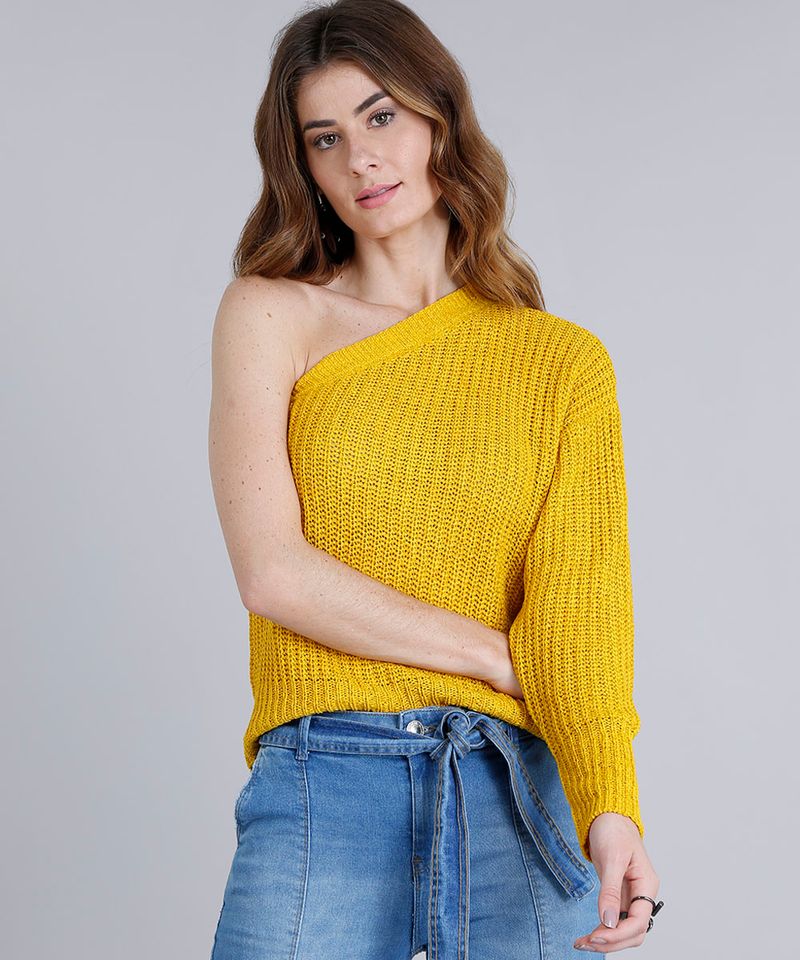 Blusa-Feminina-em-Trico-Um-Ombro-So-Manga-Longa-Amarela-9197678-Amarelo_1
