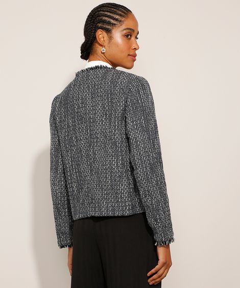 Casaco de Tweed com Bolso Azul Marinho