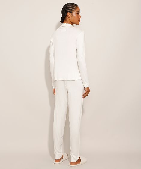 Pijama Manga Longa Gola Laço Off White