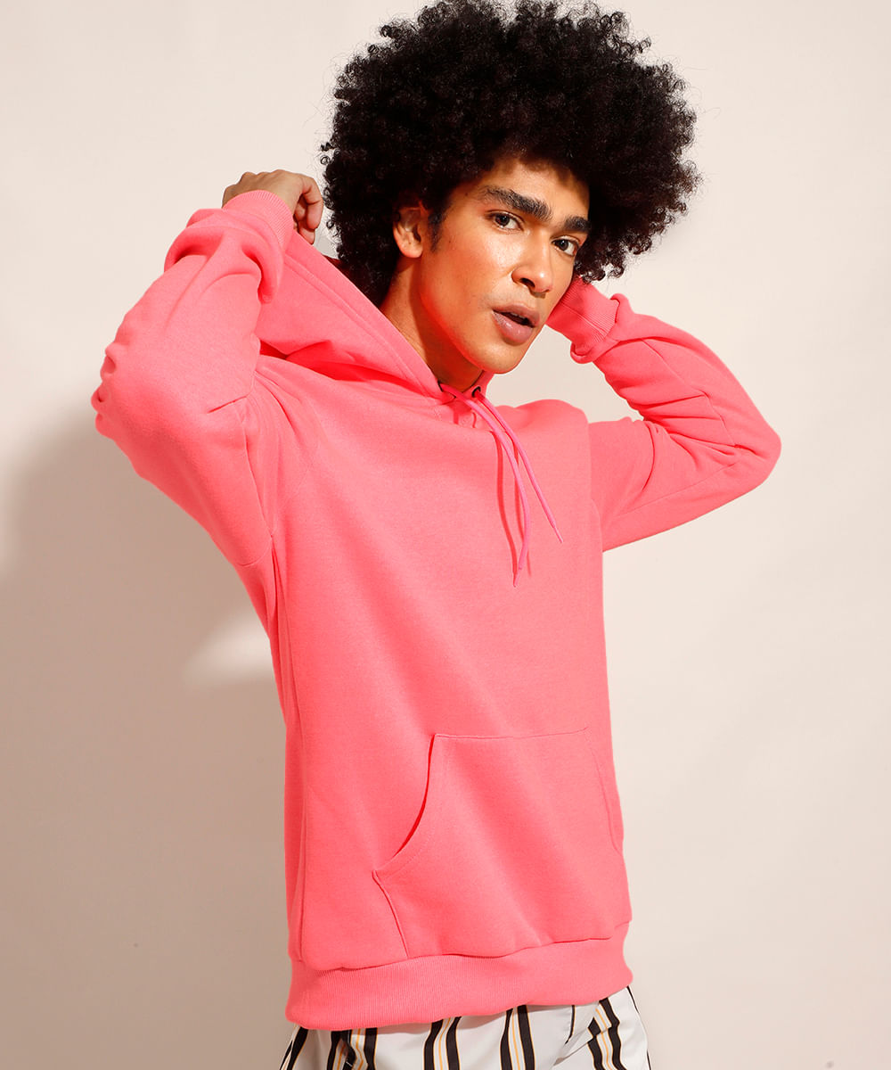 neon pink zip up moletom com capuz