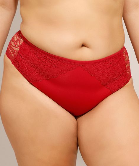 Calcinha Caleçon com Renda Plus Size Bonjour Vermelha