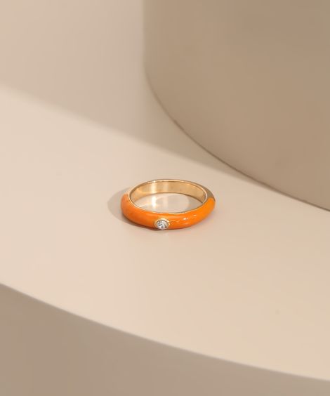 Anel com Resina e Strass Laranja