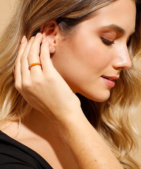 Anel com Resina e Strass Laranja