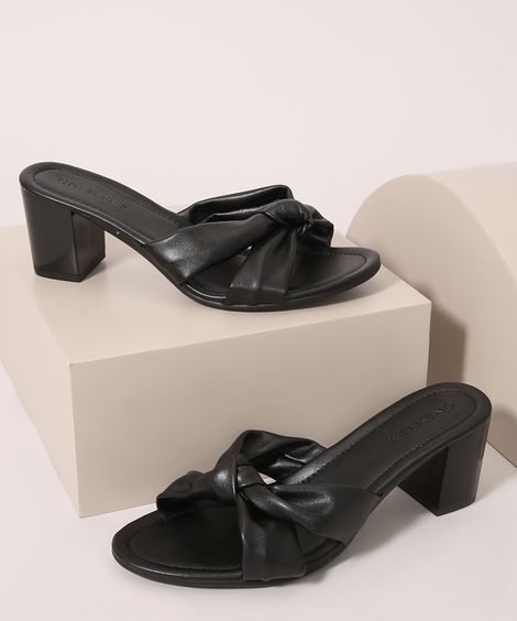 Tamanco Feminino com Nó Salto Grosso Médio Oneself Preto
