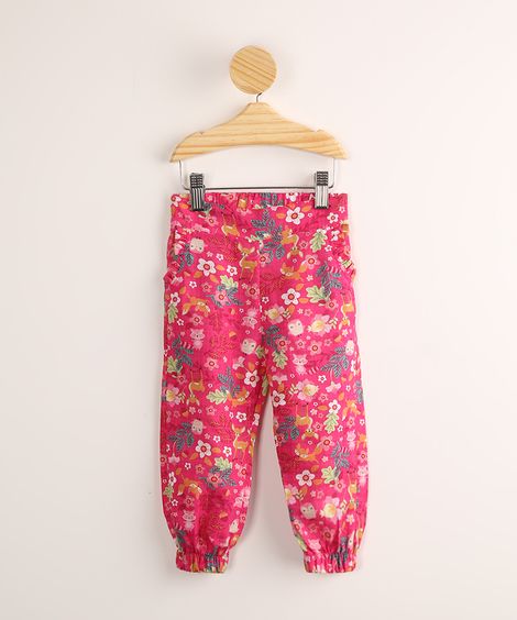 Calça Infantil Jogger Estampada Bichos Pink