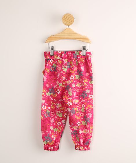 Calça Infantil Jogger Estampada Bichos Pink