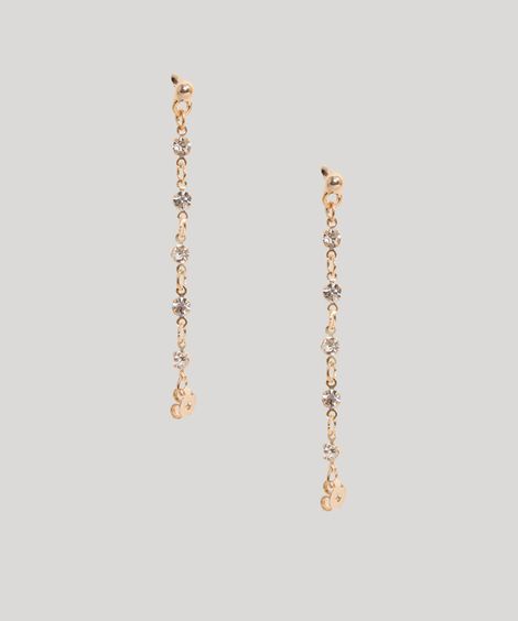 Brinco Alongado com Strass Dourado