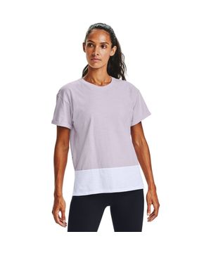 Camiseta de Treino Feminina Under Armour Charged Cotton SS Lilás e branca