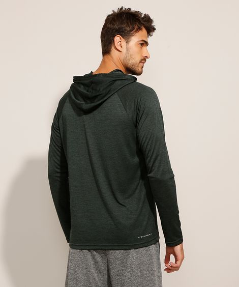 Camiseta Esportiva com Capuz Manga Longa Cinza Mescla