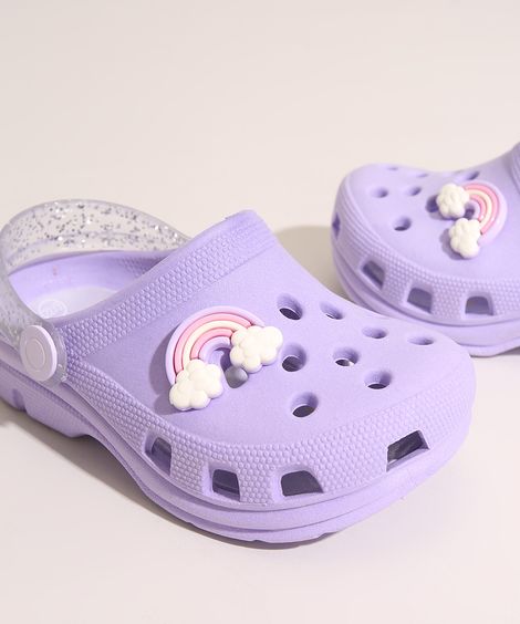 Babuche Infantil com Arco-Íris e Glitter Baby Club Lilás