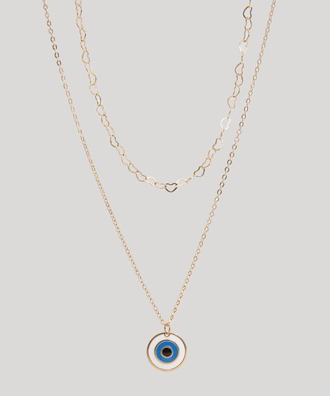 Kit de Gargantilha Choker Corrente de Coração + Colar com Pingente de Olho Grego Dourado