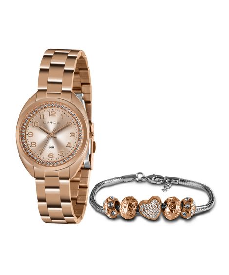 Kit Relógio Feminino Lince  Analógico LRR4680L KN09R2RX + Pulseira Rosê