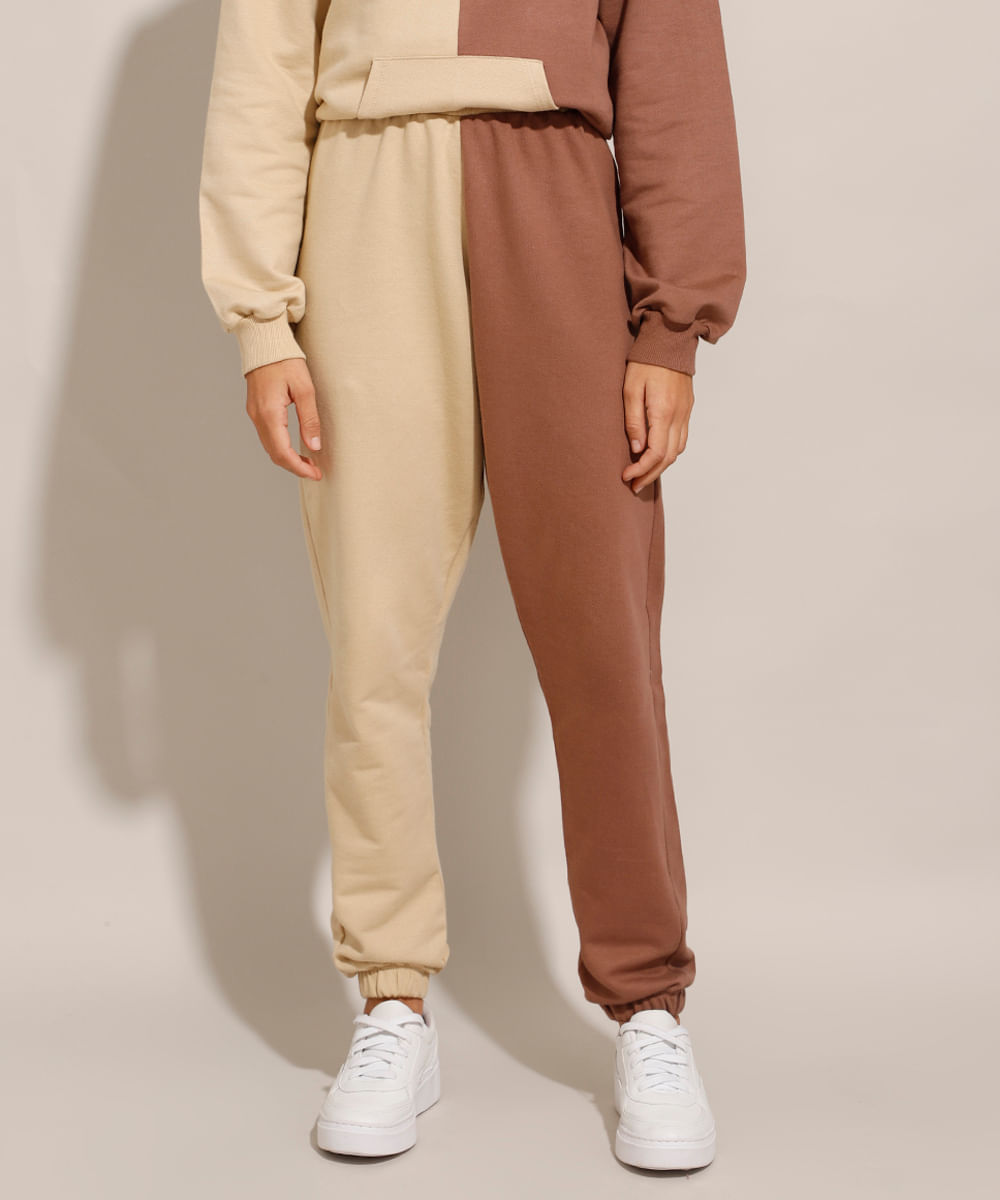 brown joggers and moletom com capuz set