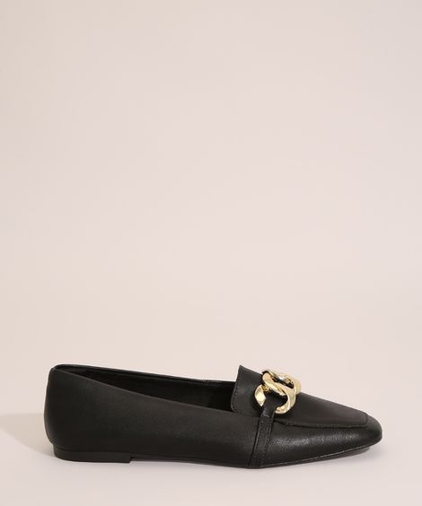 Mocassim Feminino com Corrente Mindset Preto