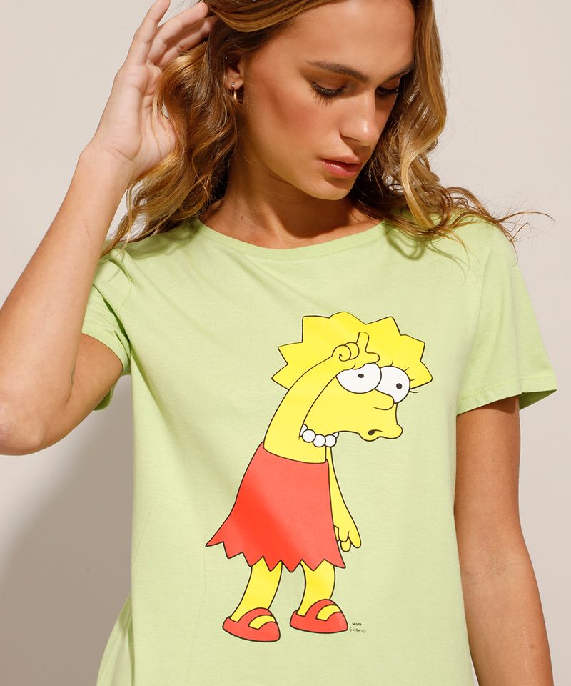 Inesperado Pepino Corrección Camiseta Lisa Simpson Manga Curta Decote Redondo Verde - C&A