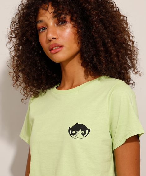 Camiseta Cropped Docinho Manga Curta Decote Redondo Verde