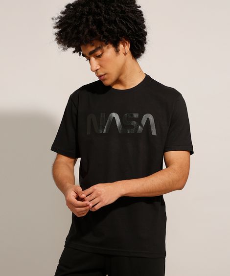 Camiseta NASA Manga Curta Gola Careca Preta