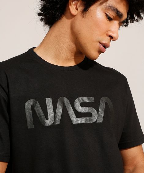 Camiseta NASA Manga Curta Gola Careca Preta