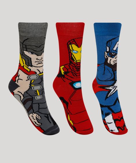 Kit de 3 Meias Os Vingadores Multicor