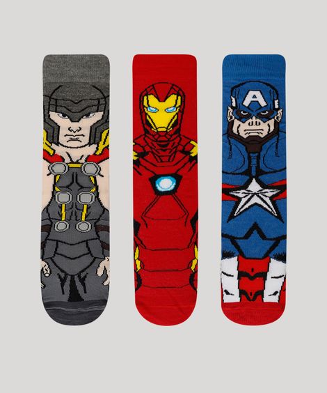 Kit de 3 Meias Os Vingadores Multicor