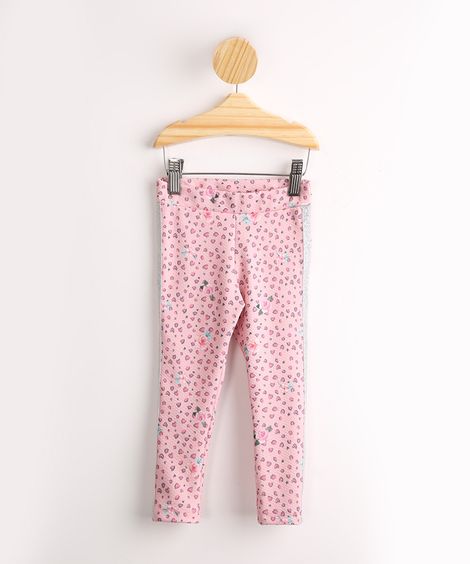 Calça Infantil Legging Animal Print com Recortes Rosa