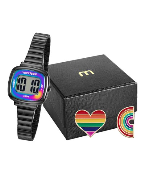 Kit de Relógio Mondaine Digital 32179MPMKPE3K1 + Botton Preto