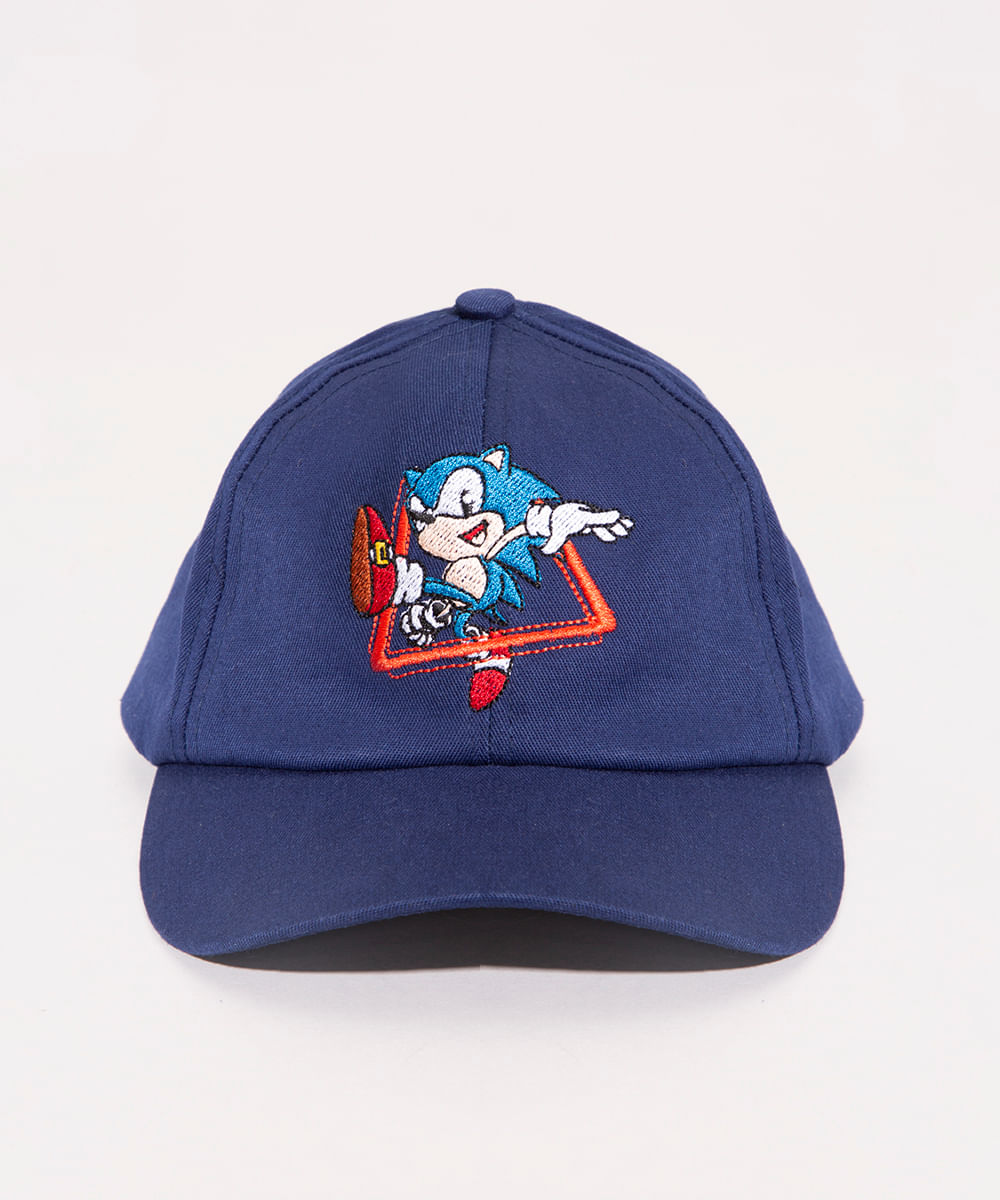 Boné Infantil Aba Curva com Bordado Sonic Azul Marinho Menor preço em Boné Infantil Aba Curva com Bordado Sonic Azul Marinho