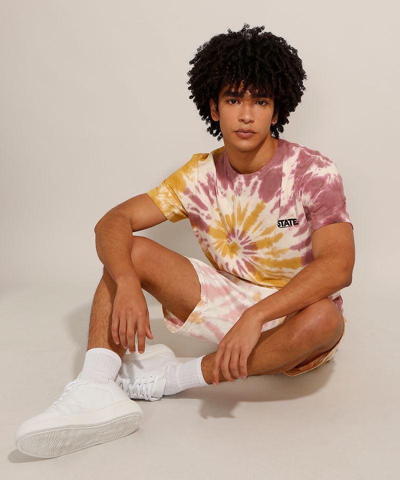 C&A Camiseta Estampada Tie Dye Super Saiyajin Manga Curta Gola Careca Preta  