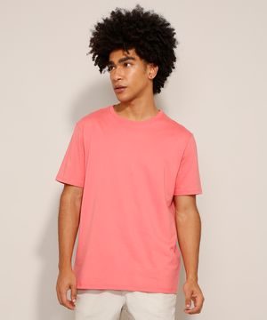 camiseta básica de algodão manga curta coral