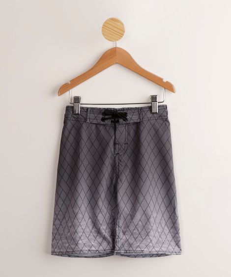 Bermuda Surf Infantil Estampada Geométrica com Bolso Preta