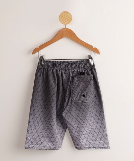 Bermuda Surf Infantil Estampada Geométrica com Bolso Preta