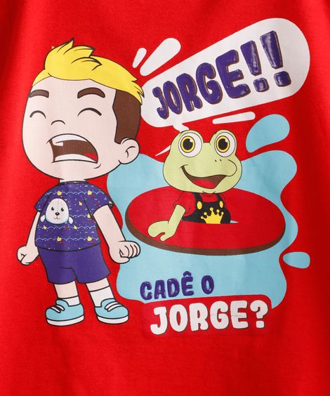 Camiseta Infantil de Algodão "Cadê o Jorge?" Luccas Neto Manga Curta Vermelha