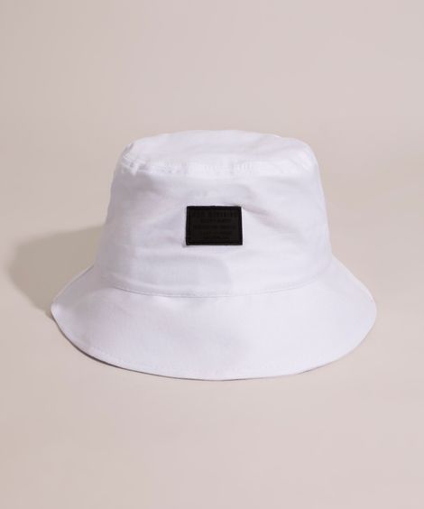Chapéu Bucket Hat de Sarja com Patch Emborrachado Branco