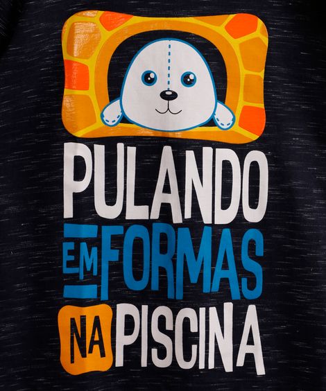 Camiseta Infantil Foca "Pulando em Formas na Piscina" Luccas Neto Manga Curta Azul Marinho
