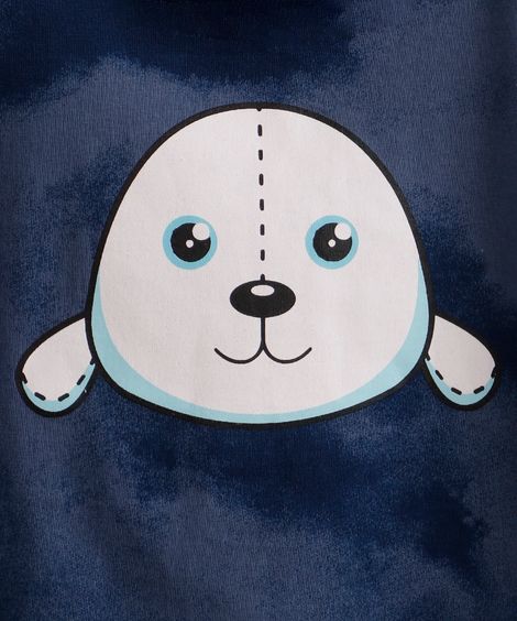 Camiseta Infantil de Algodão Tie Dye Foca Luccas Neto Manga Curta Azul Marinho