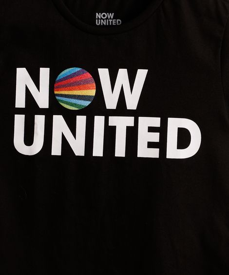 Blusa Juvenil de Algodão da Banda Now United Manga Curta Preta
