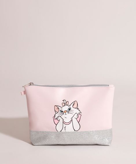 Nécessaire Feminina Retangular Marie com Glitter  Rosa