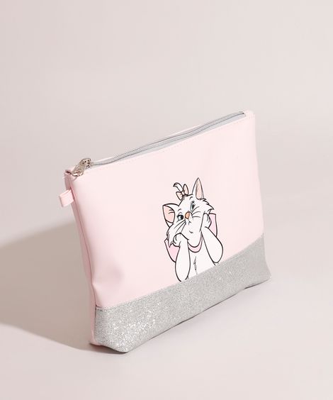 Nécessaire Feminina Retangular Marie com Glitter  Rosa