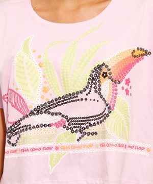 Camiseta Cropped de Algodão Tucano Manga Curta Decote Redondo Lilás