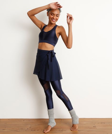 Minissaia Transpassada de Tule Esportiva Ballet Azul Marinho