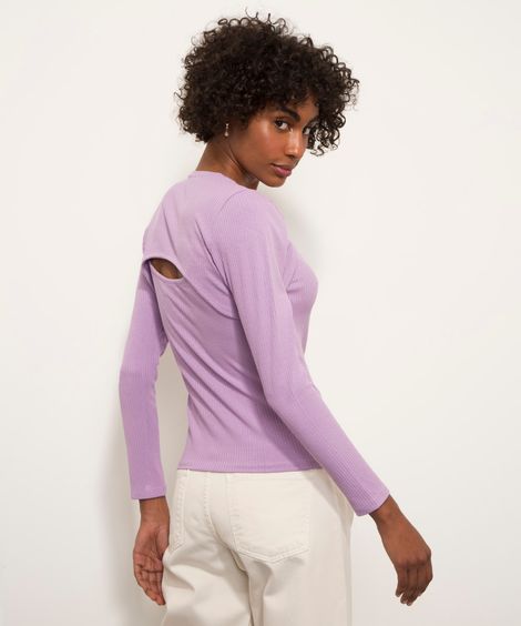 Regata Canelada Alça Larga + Blusa Super Cropped Arm Warmer Manga Longa Mindset Lilás