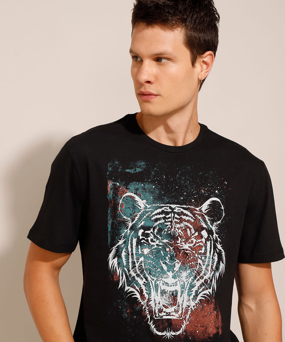 camiseta preta tigre