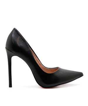 Scarpin Royalz Liso Sola Vermelha Salto Alto Fino Celine Preto